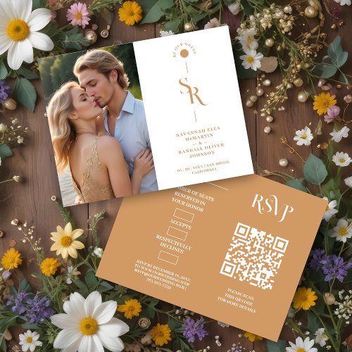 Exquisite Chic Minimalist Gold Wedding Initials RSVP Card