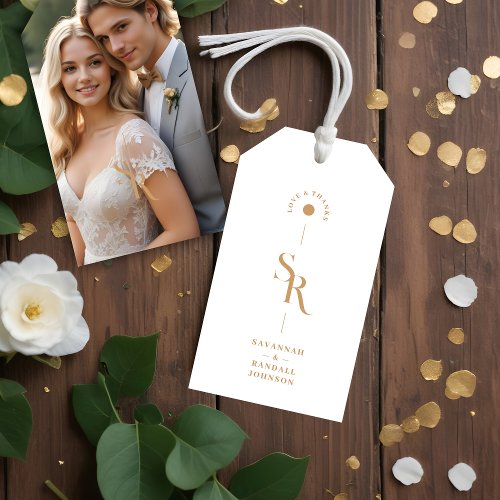 Exquisite Chic Minimalist Golden Wedding Initials Gift Tags