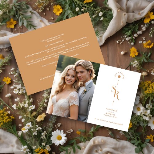 Exquisite Chic Minimalist Golden Wedding Initials Thank You Card