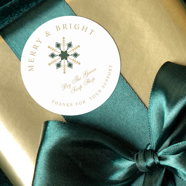 Exquisite Christmas Green & Gold Snowflake Thanks Classic Round Sticker (Exquisite Christmas Green & Gold Snowflake Thanks Classic Round Sticker.)
