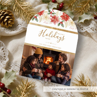 Exquisite Christmas Poinsettia Arch Photo TMF26 Holiday Card