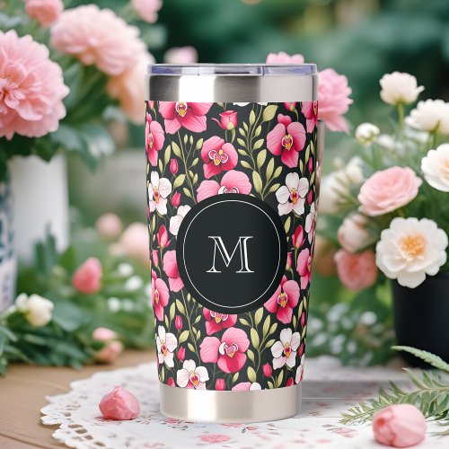 Exquisite Colorful Botanical Pink Orchid  Roses Insulated Tumbler
