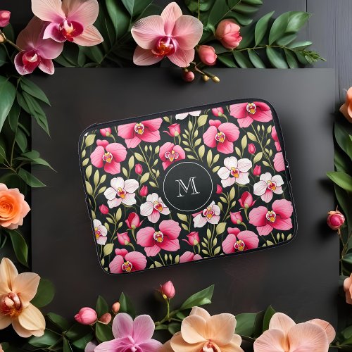 Exquisite Colorful Botanical Pink Orchid  Roses Laptop Sleeve