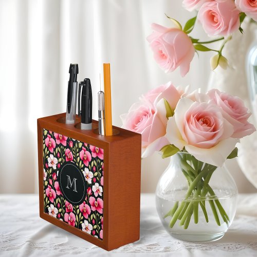 Exquisite Colorful Botanical Pink Orchids  Roses Desk Organizer