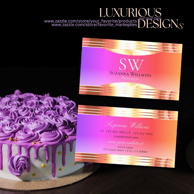 Exquisite Colorful Rose Gold Borders and Monogram Business Card (Creator Uploaded)