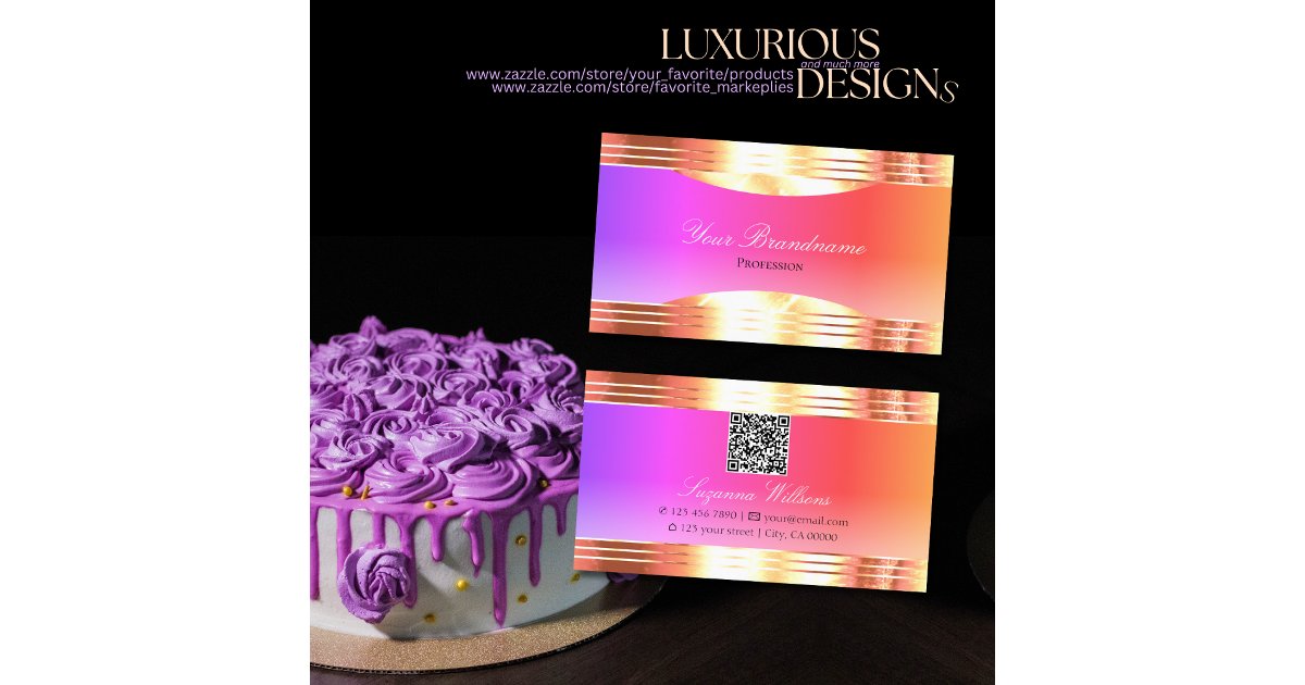 Exquisite Colorful Rose Gold Borders and QR Code Business Card | Zazzle