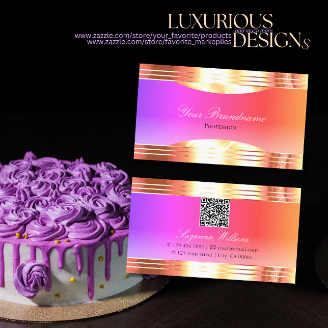 Exquisite Colorful Rose Gold Borders and QR Code Business Card | Zazzle