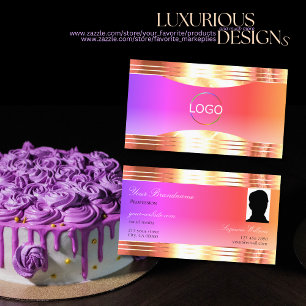 Exquisite Colorful Rose Gold Borders Logo Photo Business Card