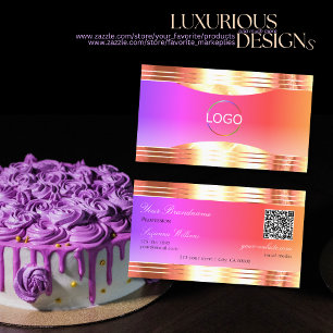 Exquisite Colorful Rose Gold Borders Logo QR Code Business Card