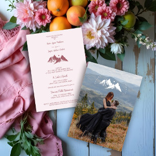 Exquisite Cool Rustic Mountains Photo in Rose Gold Foil Invitation