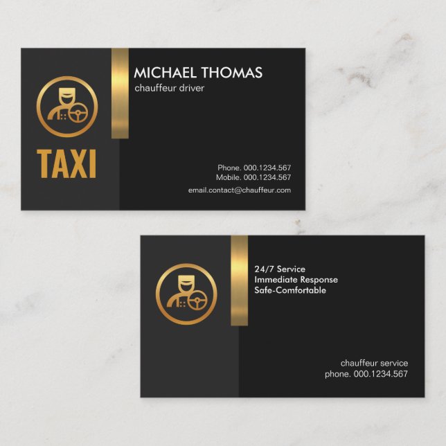 Exquisite Creative Black Gold Stripe Taxi Driver Business Card