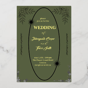 Exquisite dark green with floral design foil invitation
