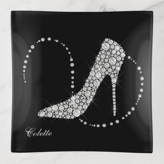 Exquisite Diamond Girl Fancy on Black Trinket Tray (Front)