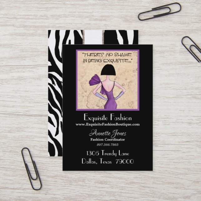 "Exquisite Diva" Fashion Business Cards (Front/Back In Situ)