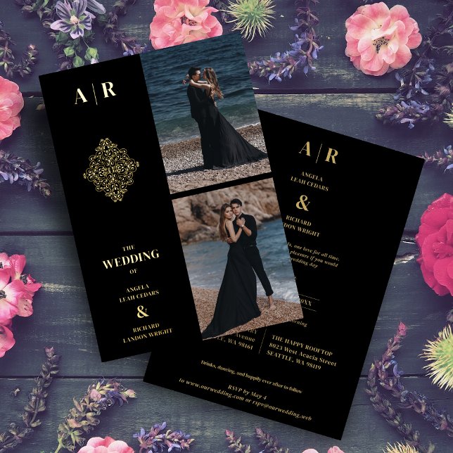 Exquisite Elegance Gold Filigree 2 Photos Wedding Foil Invitation (Creator Uploaded)