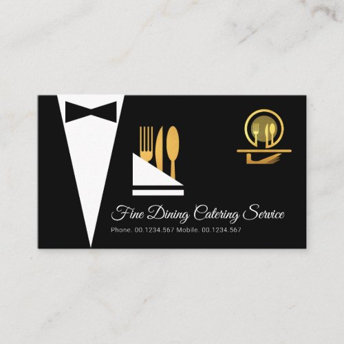 Exquisite Elegant Black Tuxedo Fine Dining Business Card