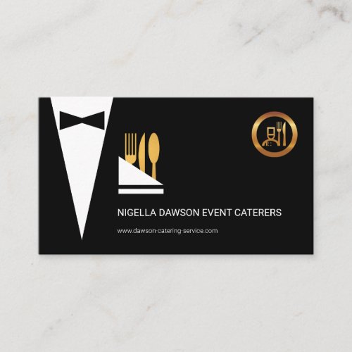 Exquisite Elegant Black Tuxedo Waiter Caterer Business Card