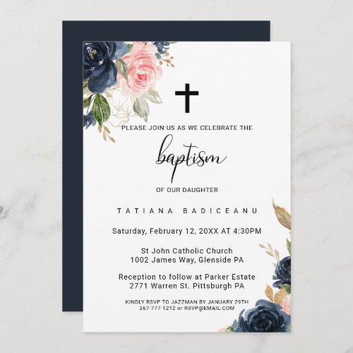 Exquisite Fall Floral Cross Baptism Invitation