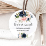 Exquisite Fall Floral Love is Sweet Wedding Classic Round Sticker<br><div class="desc">This exquisite fall floral love is sweet wedding classic round sticker is perfect for a tropical wedding. The design depicts hand-drawn pink blush,  dark blue and navy whimsical flowers,  inspiring elegance,  class and natural beauty.</div>