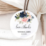 Exquisite Fall Floral Love & Thanks Wedding Classic Round Sticker<br><div class="desc">This exquisite fall floral love & thanks wedding classic round sticker is perfect for a tropical wedding. The design depicts hand-drawn pink blush,  dark blue and navy whimsical flowers,  inspiring elegance,  class and natural beauty.</div>