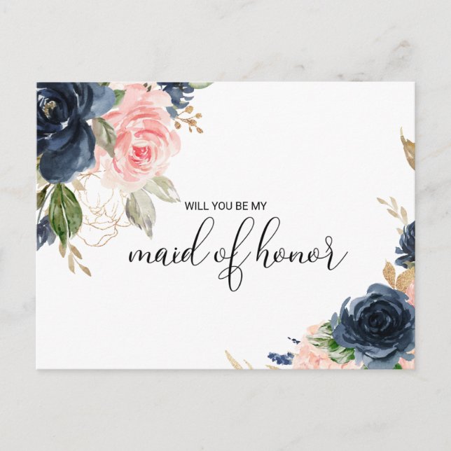 Exquisite Fall Floral Maid of Honor Invitation Postcard (Front)