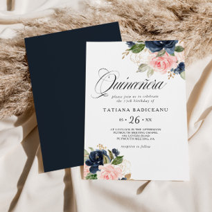 Exquisite Fall Floral Quinceañera Birthday Party Invitation