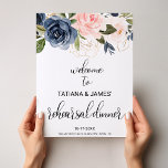 Exquisite Fall Floral Rehearsal dinner Welcome Poster<br><div class="desc">This exquisite fall floral rehearsal dinner welcome poster is perfect for a tropical rehearsal dinner. The design depicts hand-drawn pink blush,  dark blue and navy whimsical flowers,  inspiring elegance,  class and natural beauty.</div>