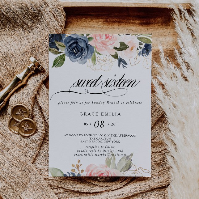 Exquisite Fall Floral Sweet Sixteen Birthday Party Invitation (Creator Uploaded)