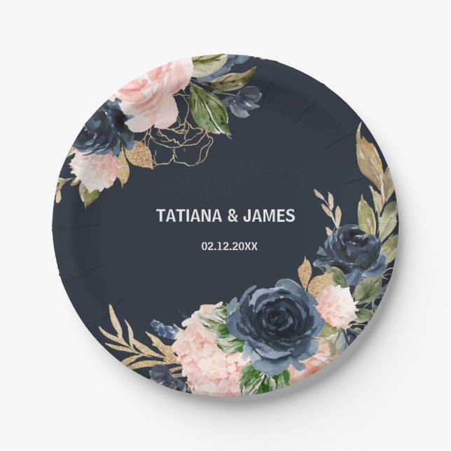 Exquisite Fall Floral Wedding Paper Plates (Front)