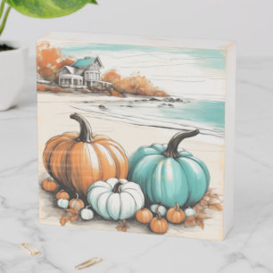 Exquisite Fall Pumpkins on the Beach Wooden Box Sign