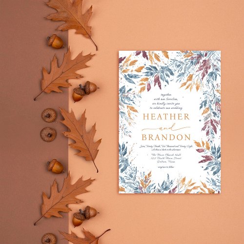  Exquisite Fall Watercolor Leaves Wedding Invitation