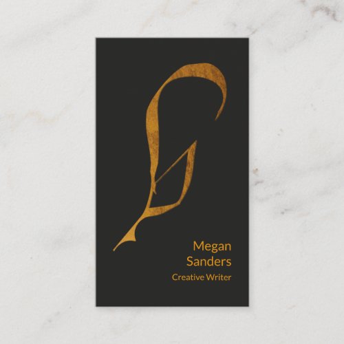 Exquisite Faux Gold Feather Pen Creative Writer Business Card