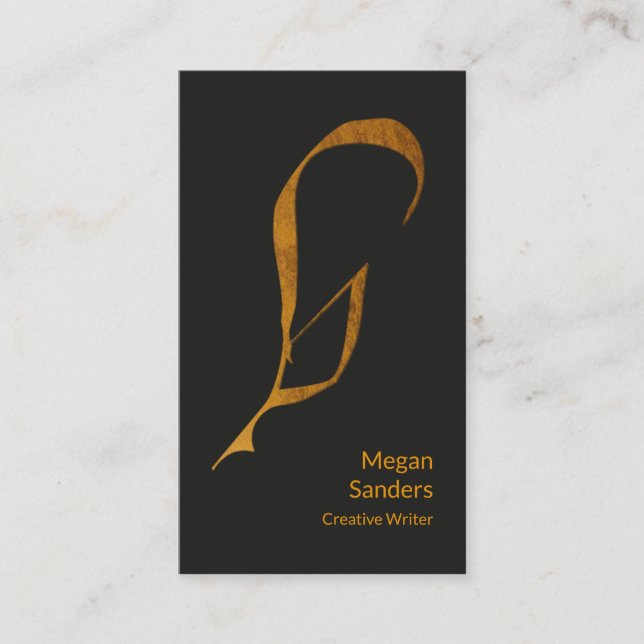 Exquisite Faux Gold Feather Pen Creative Writer Business Card (Front)
