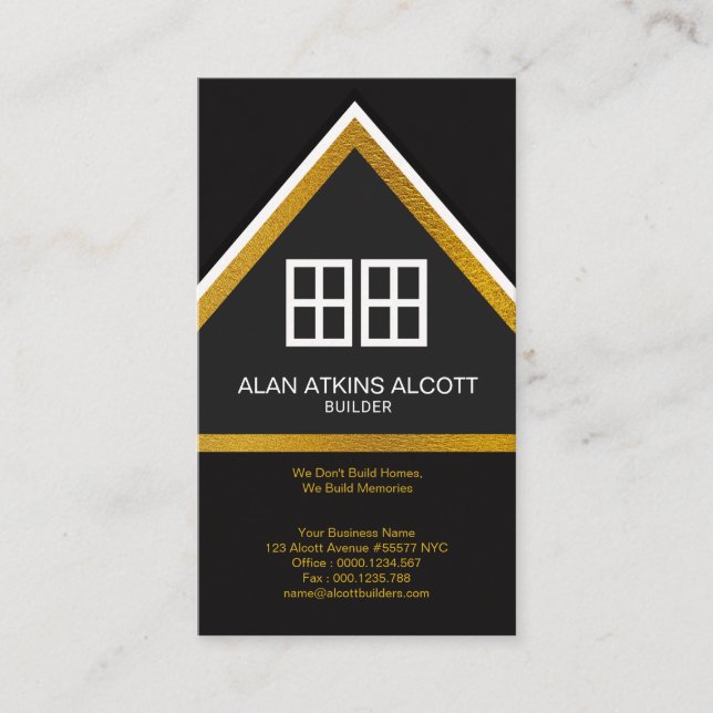 Exquisite Faux Gold Roof Home Builder Construction Business Card (Front)