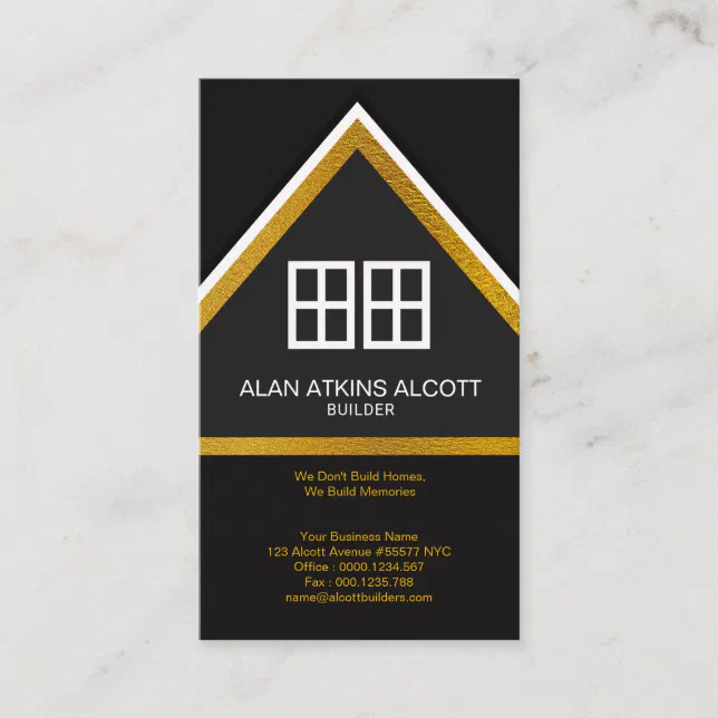 Exquisite Faux Gold Roof Home Builder Construction Business Card | Zazzle