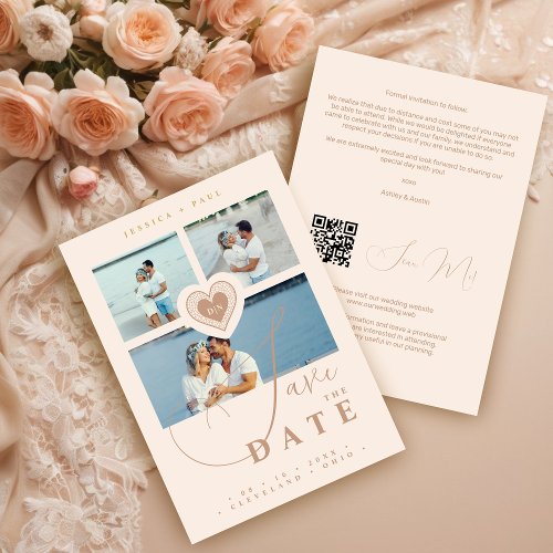 Exquisite Faux Lace Heart Champagne 3 Multi_Photo  Save The Date