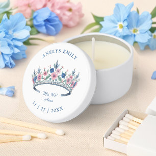 Exquisite Floral Blue & Pink Princess Tiara Quince Mini Candle Favors