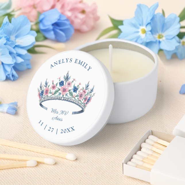 Exquisite Floral Blue & Pink Princess Tiara Quince Mini Candle Favors (Exquisite Floral Blue & Pink Princess Tiara Quince
Exquisite Floral Blue & Pink Princess Tiara.)