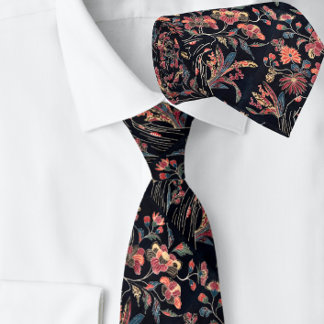 Exquisite Floral Botanical Vintage Black Neck Tie