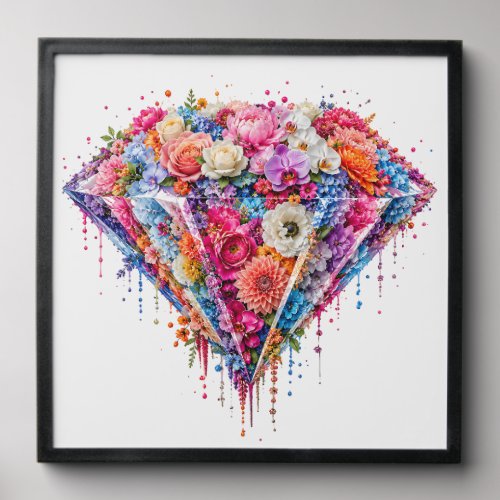 Exquisite Floral Diamond Design with Dripping Art Peel And Stick Photo Tile
