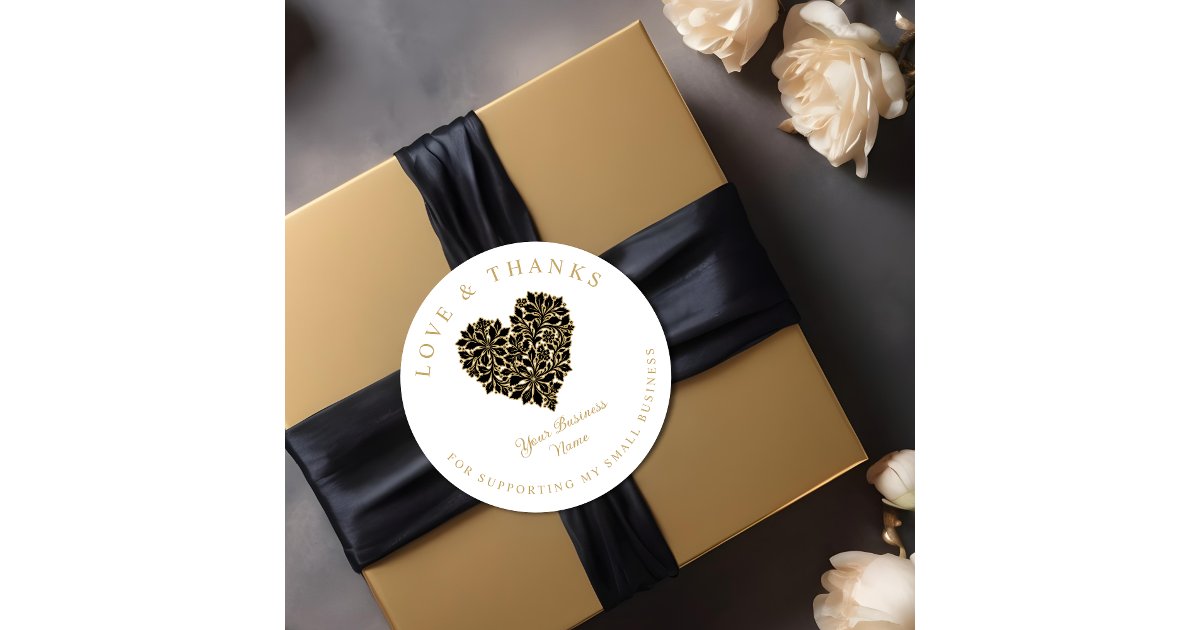 Exquisite Floral Gorgeous Black and Gold Effect Classic Round Sticker ...
