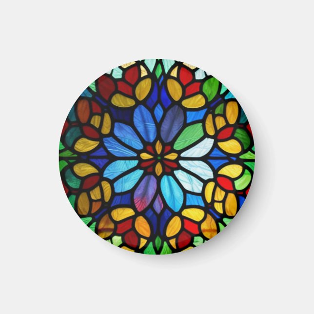 Exquisite Floral Stained Glass Elegance Magnet (Front)