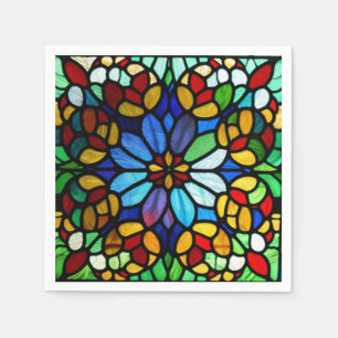 Exquisite Floral Stained Glass Elegance Napkins