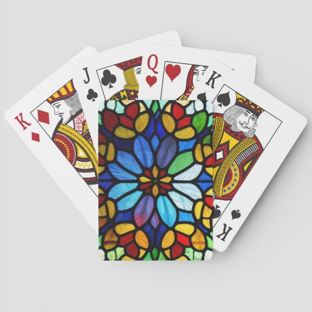 Exquisite Floral Stained Glass Elegance Poker Cards (Back)