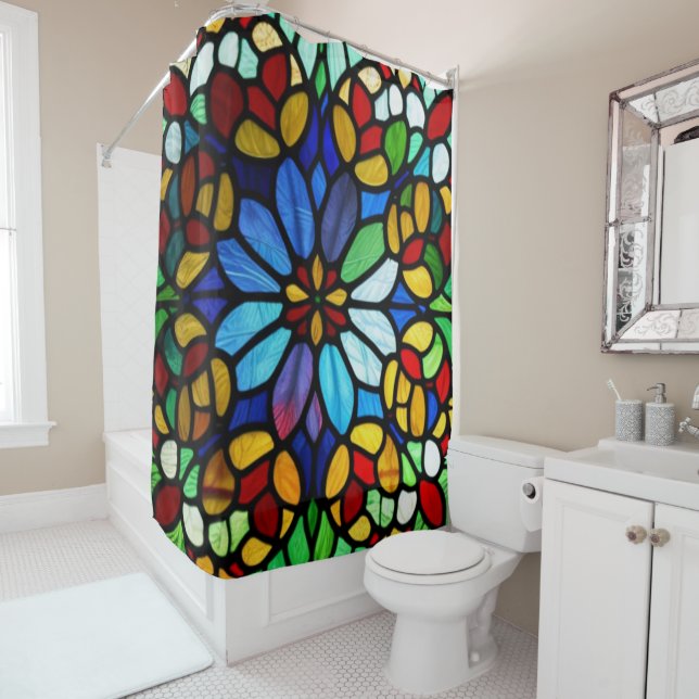 Exquisite Floral Stained Glass Elegance Shower Curtain (In Situ)