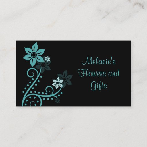 Customizable Exquisite Flowers Business Card, Turquoise