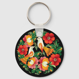 Exquisite Folk Art Birds Flowers Beautiful Decor Keychain