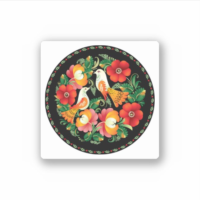 Exquisite Folk Art Birds Flowers Beautiful Decor Sticker (Front)