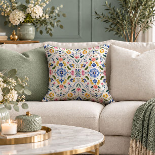 Exquisite Folk Flowers Decorative Accent Pillow