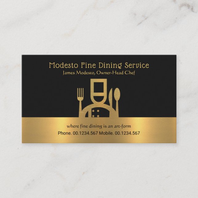 Exquisite Gold Elegance Chef Border Fine Dining Business Card (Front)